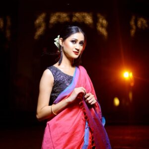 Bamboo Cotton Handloom Saree in darker shades of pink