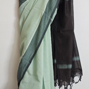 Bamboo Cotton Handloom Saree in pastel Green and Dark Brown color