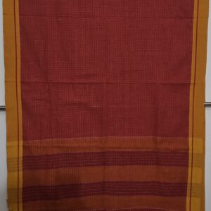 Handloom, Chequered Red color cotton saree with yellow border