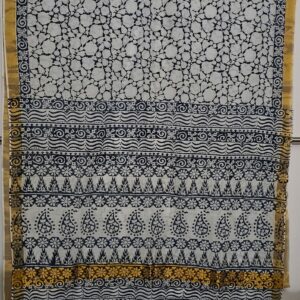 Naturally dyed, Hand block printed, Indigo color, Khadi cotton saree