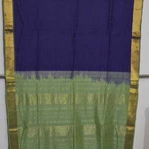 Bamboo Fibre and silk blend Handloom Saree in shades of blue and green