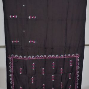 Handloom, Bamboo fibre blended with cotton, hand embroidery with mirror work unique dark Brown color saree