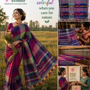 Bhujodi Kala Cotton Multicolor Handloom Saree with handcrafted embroidery designs