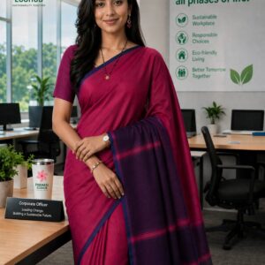 Bamboo Cotton Handloom Saree in darker shades of pink