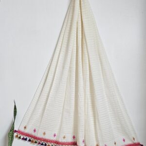 Cream Color Kutch Bhujodi Weave Handloom Cotton Stole