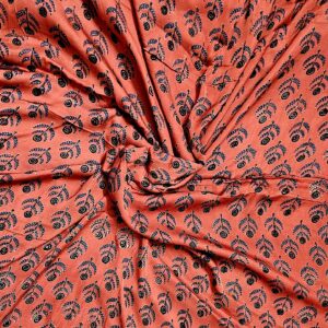 Naturally dyed Modal Silk Ajrakh Hand block print fabric in shade of maroon color