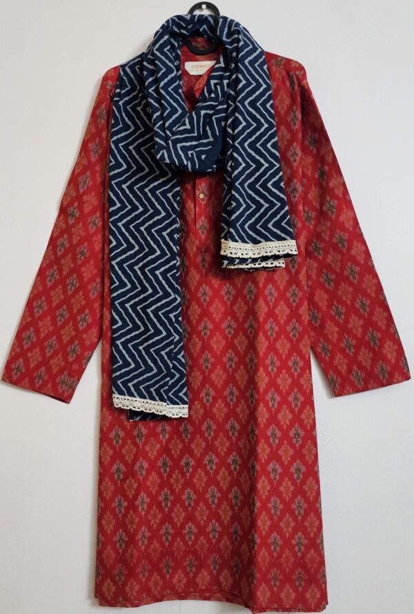 Ajrakh Print Indigo Color Naturally Dyed Wavy Pattern Stole - Image 7