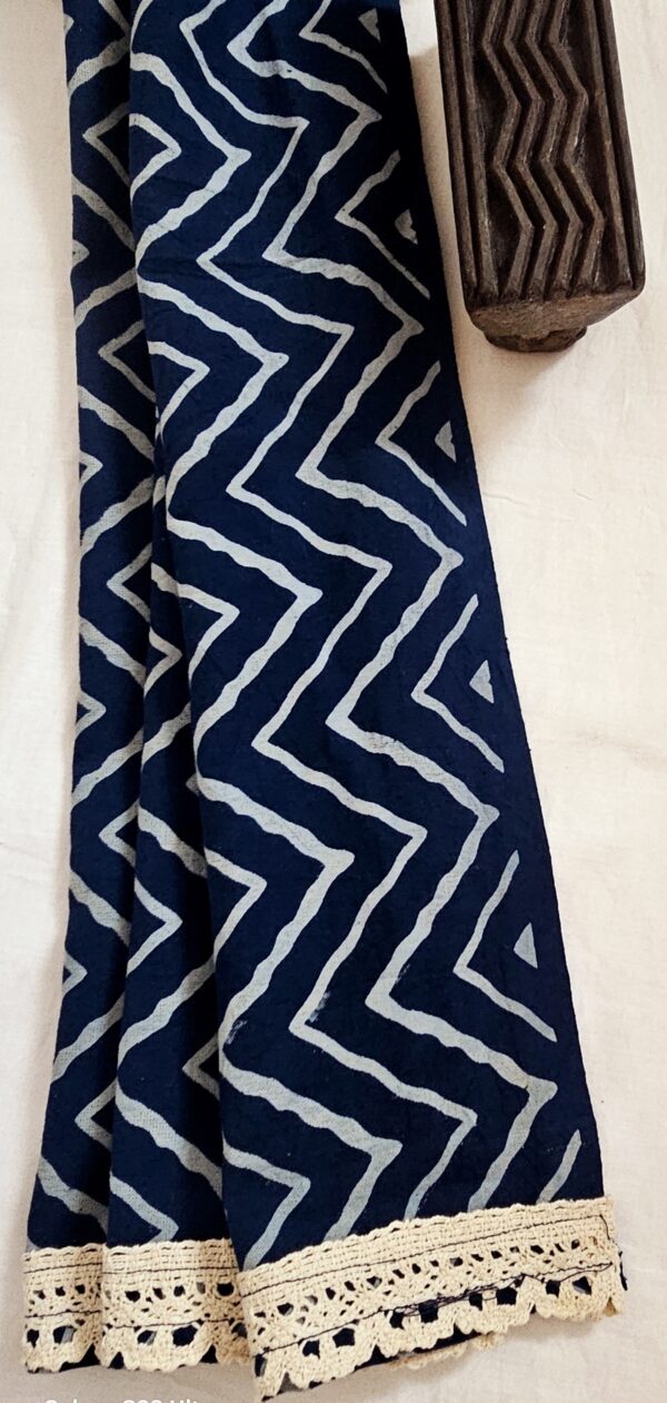 Ajrakh Print Indigo Color Naturally Dyed Wavy Pattern Stole - Image 10