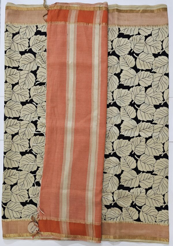 Saree | Handloom-Mangalgiri | Naturally Dyed | Hand Block Printed | Leaf Pattern - Image 3