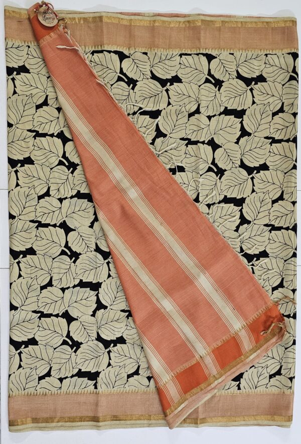 Saree | Handloom-Mangalgiri | Naturally Dyed | Hand Block Printed | Leaf Pattern