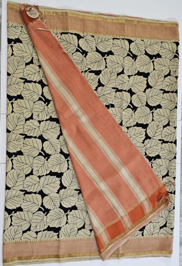 Saree | Handloom-Mangalgiri | Naturally Dyed | Hand Block Printed | Leaf Pattern - Image 6