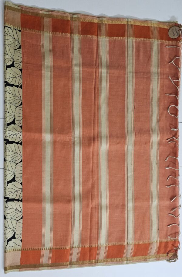 Saree | Handloom-Mangalgiri | Naturally Dyed | Hand Block Printed | Leaf Pattern - Image 7