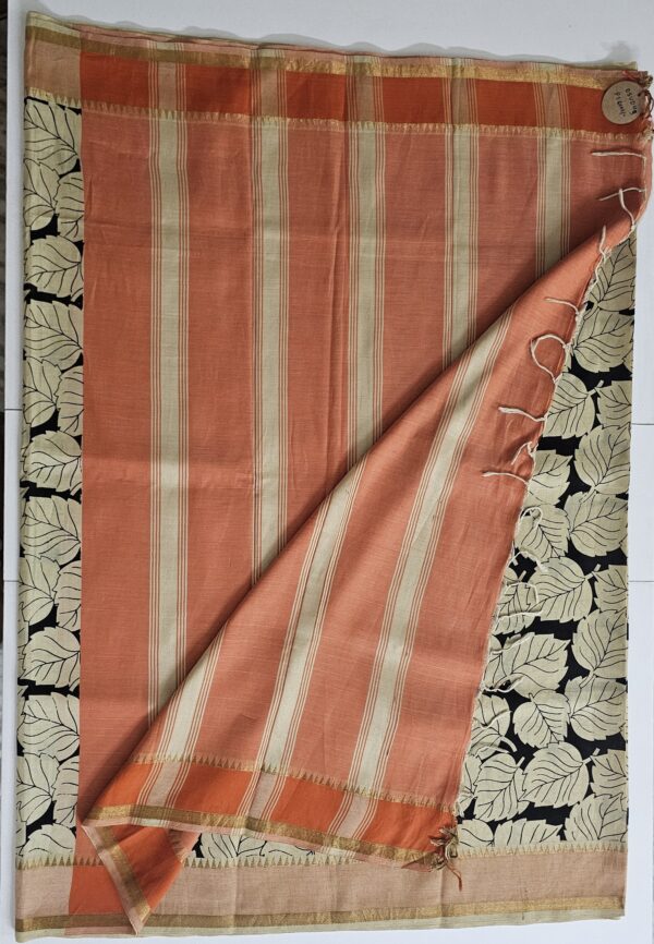 Saree | Handloom-Mangalgiri | Naturally Dyed | Hand Block Printed | Leaf Pattern - Image 8