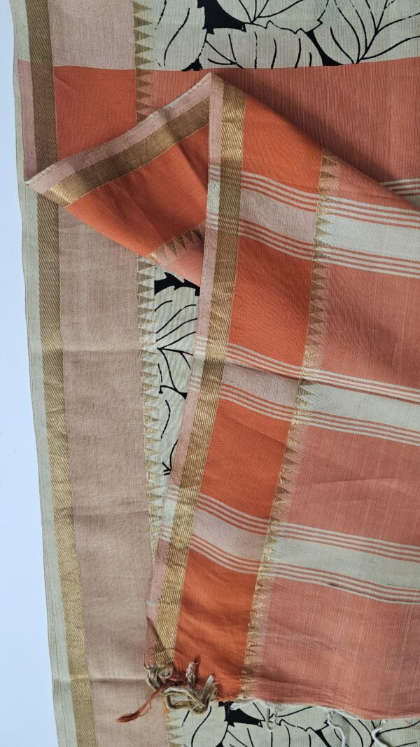 Saree | Handloom-Mangalgiri | Naturally Dyed | Hand Block Printed | Leaf Pattern - Image 9
