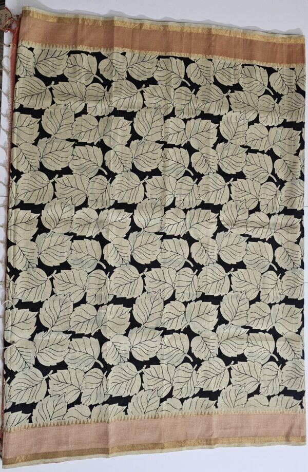 Saree | Handloom-Mangalgiri | Naturally Dyed | Hand Block Printed | Leaf Pattern - Image 12