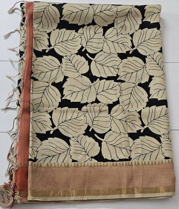 Saree | Handloom-Mangalgiri | Naturally Dyed | Hand Block Printed | Leaf Pattern - Image 14