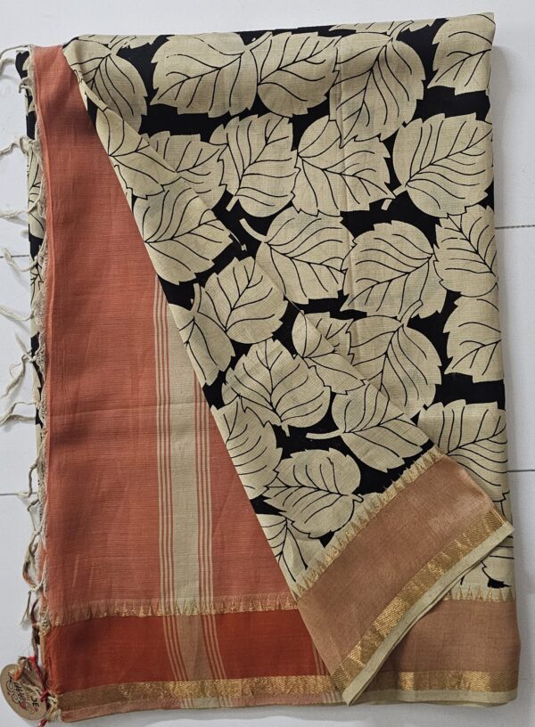 Saree | Handloom-Mangalgiri | Naturally Dyed | Hand Block Printed | Leaf Pattern - Image 15