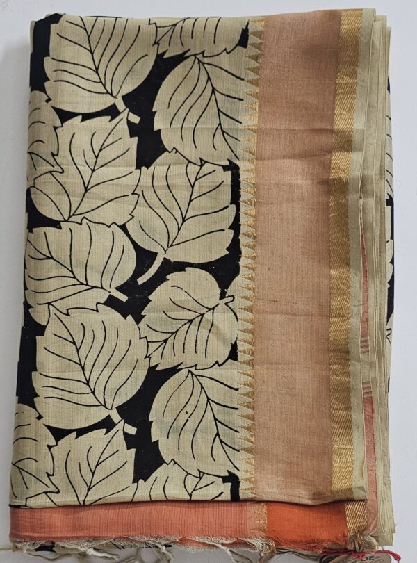 Saree | Handloom-Mangalgiri | Naturally Dyed | Hand Block Printed | Leaf Pattern - Image 16