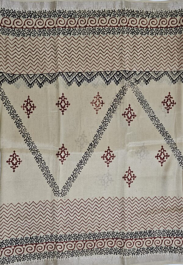 Saree | Handloom-Mangalgiri | Naturally Dyed | Hand Block Printed | Zig-Zag Pattern with Vine Design - Image 3