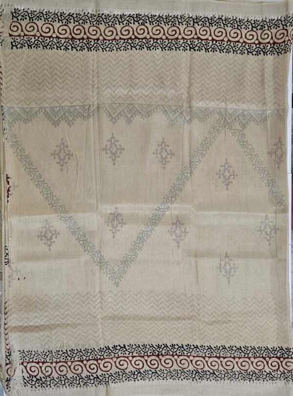 Saree | Handloom-Mangalgiri | Naturally Dyed | Hand Block Printed | Zig-Zag Pattern with Vine Design - Image 4