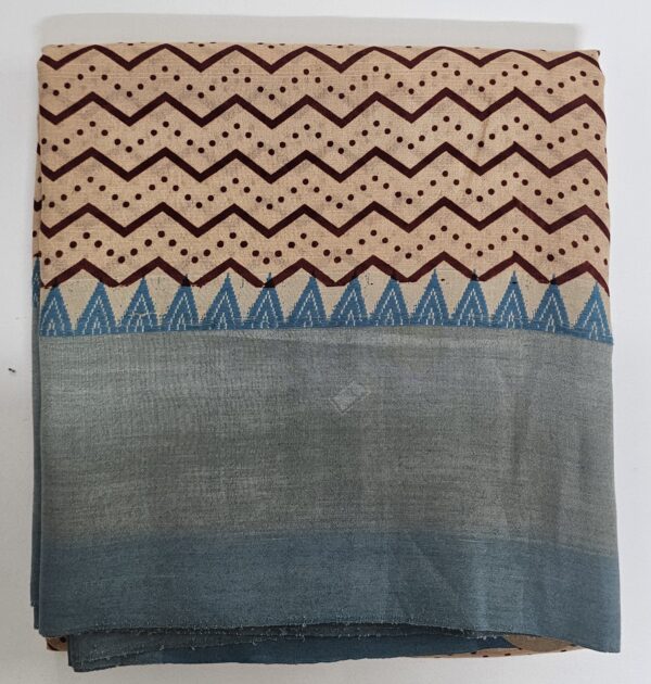 Saree | Handloom-Mangalgiri | Naturally Dyed | Hand Block Printed | Blue Border - Image 3
