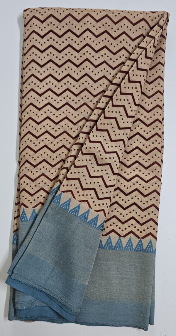Saree | Handloom-Mangalgiri | Naturally Dyed | Hand Block Printed | Blue Border