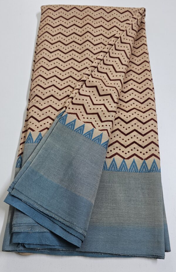 Saree | Handloom-Mangalgiri | Naturally Dyed | Hand Block Printed | Blue Border - Image 4