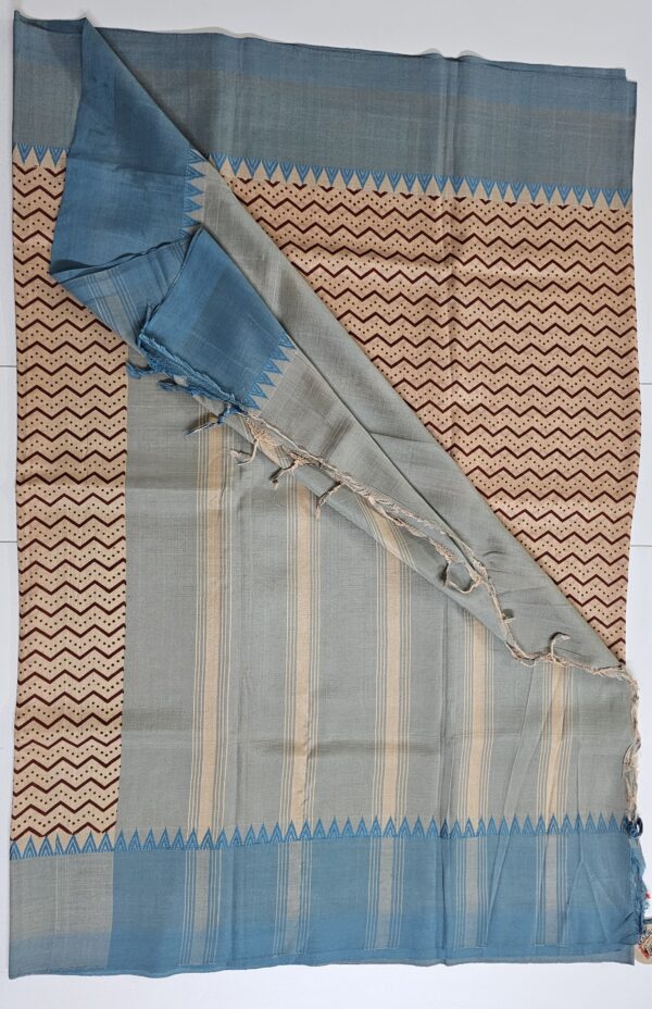 Saree | Handloom-Mangalgiri | Naturally Dyed | Hand Block Printed | Blue Border - Image 5