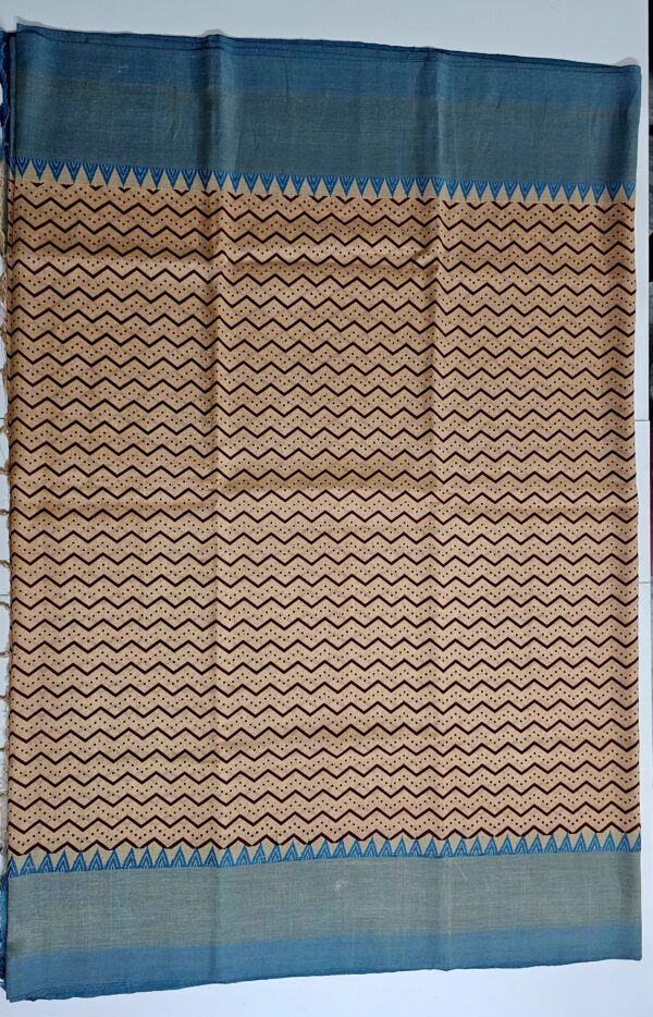 Saree | Handloom-Mangalgiri | Naturally Dyed | Hand Block Printed | Blue Border - Image 6
