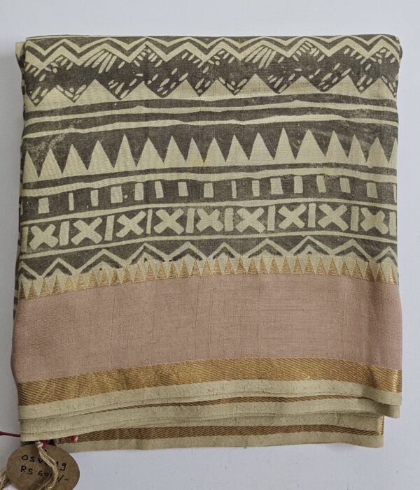 Saree | Handloom-Mangalgiri | Naturally Dyed | Hand Block Printed | Multi-Block Printed - Image 3