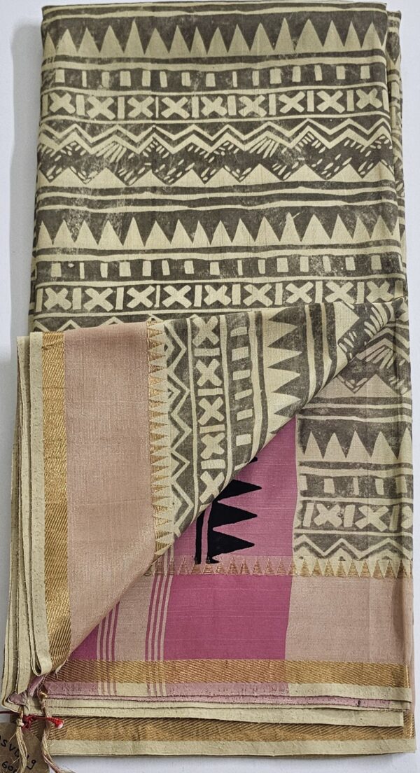 Saree | Handloom-Mangalgiri | Naturally Dyed | Hand Block Printed | Multi-Block Printed