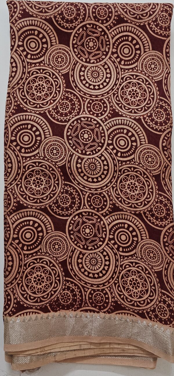 Saree | Handloom-Mangalgiri | Naturally Dyed | Hand Block Printed | Circular Design Pattern