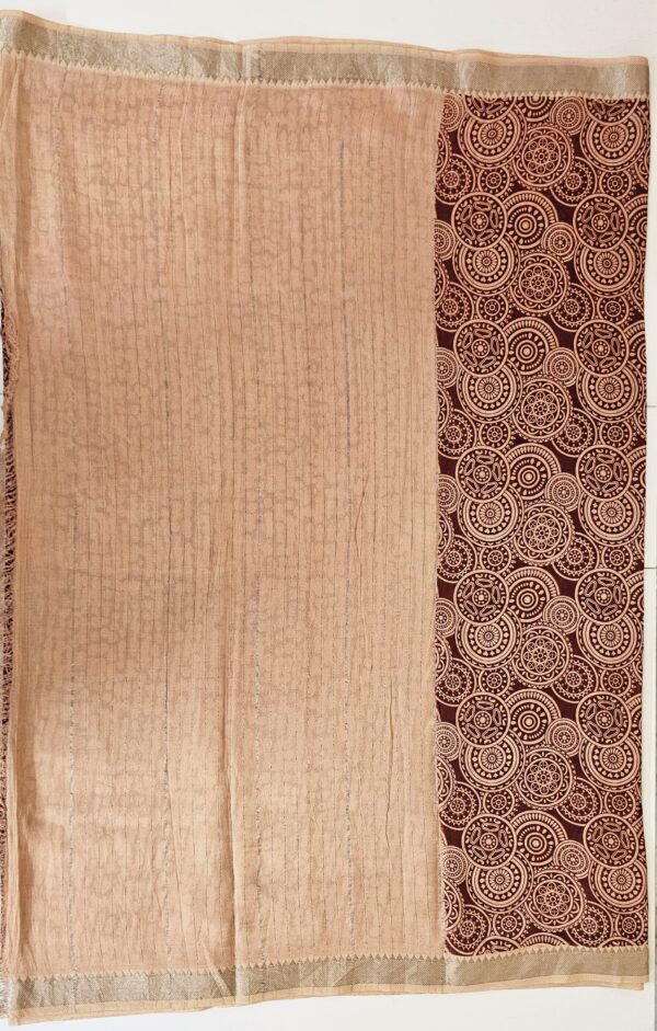 Saree | Handloom-Mangalgiri | Naturally Dyed | Hand Block Printed | Circular Design Pattern - Image 3