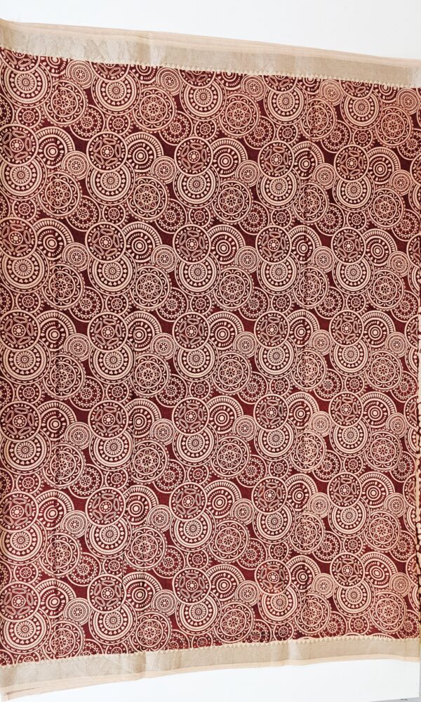Saree | Handloom-Mangalgiri | Naturally Dyed | Hand Block Printed | Circular Design Pattern - Image 4