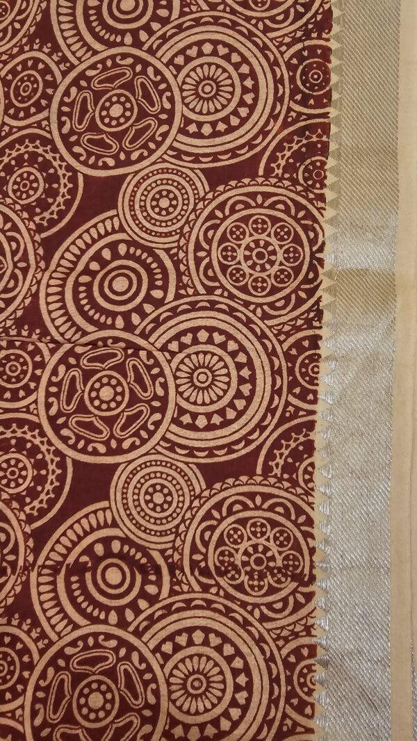 Saree | Handloom-Mangalgiri | Naturally Dyed | Hand Block Printed | Circular Design Pattern - Image 5