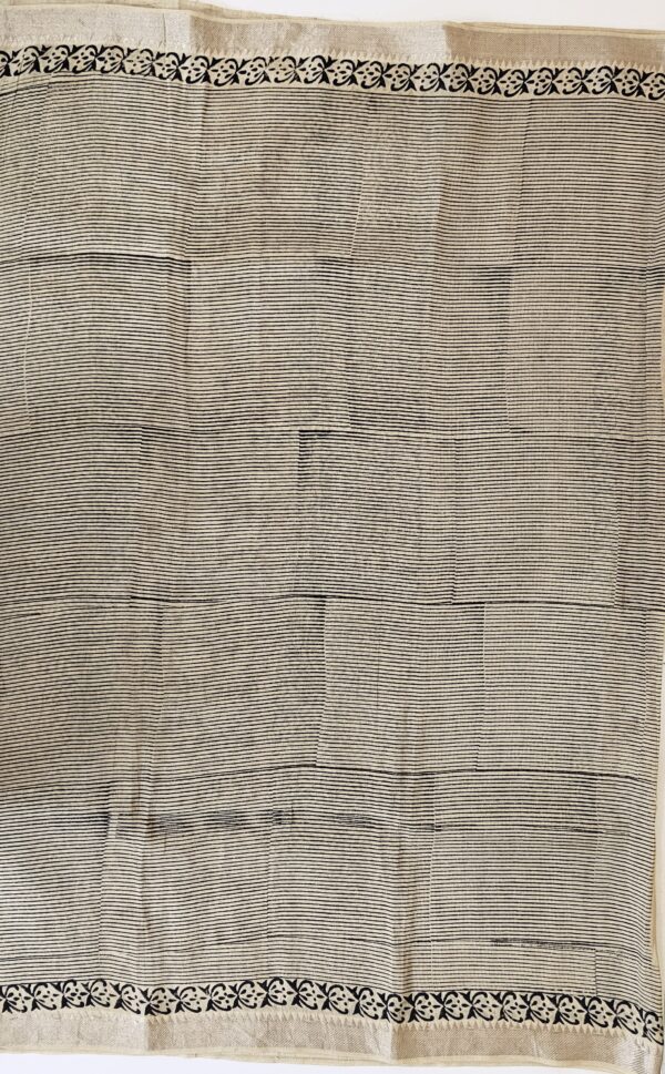Saree | Handloom-Mangalgiri | Naturally Dyed | Hand Block Printed | Kalamkari Pattern with Lines - Image 6