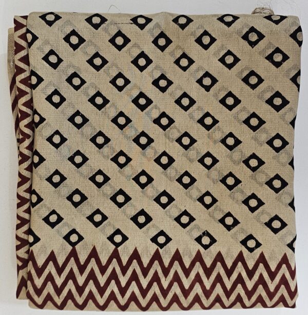 Saree | Handloom-Mangalgiri | Naturally Dyed | Hand Block Printed | Zig-Zag Pattern with Bundi Design - Image 3