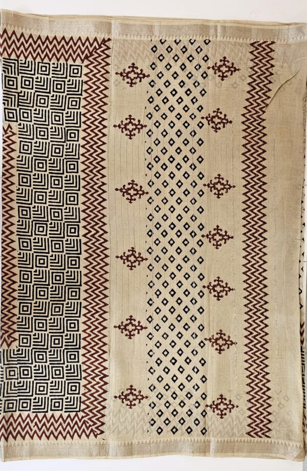 Saree | Handloom-Mangalgiri | Naturally Dyed | Hand Block Printed | Zig-Zag Pattern with Bundi Design - Image 5