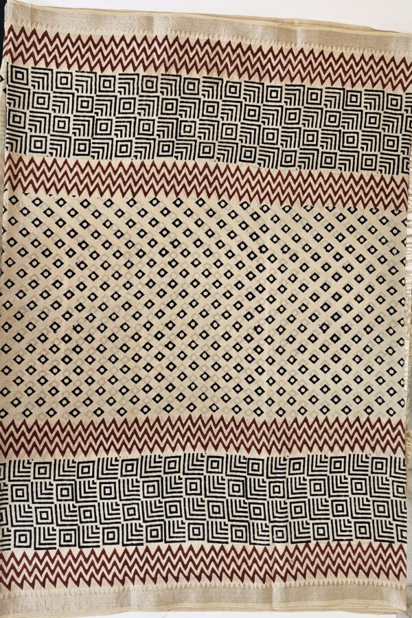 Saree | Handloom-Mangalgiri | Naturally Dyed | Hand Block Printed | Zig-Zag Pattern with Bundi Design - Image 8