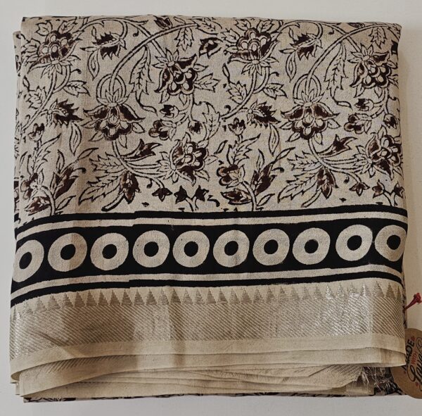 Saree | Handloom-Mangalgiri | Naturally Dyed | Hand Block Printed | Floral Kalamkari Pattern