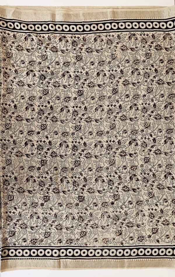 Saree | Handloom-Mangalgiri | Naturally Dyed | Hand Block Printed | Floral Kalamkari Pattern - Image 5