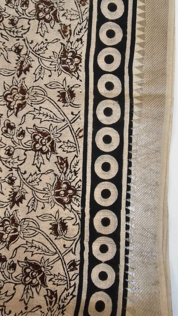 Saree | Handloom-Mangalgiri | Naturally Dyed | Hand Block Printed | Floral Kalamkari Pattern - Image 6