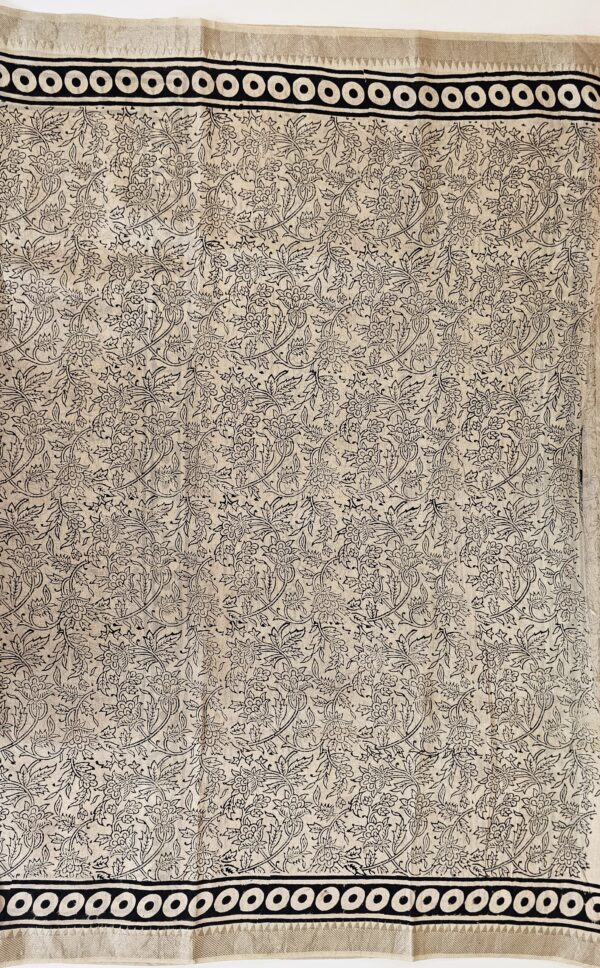 Saree | Handloom-Mangalgiri | Naturally Dyed | Hand Block Printed | Floral Kalamkari Pattern - Image 7