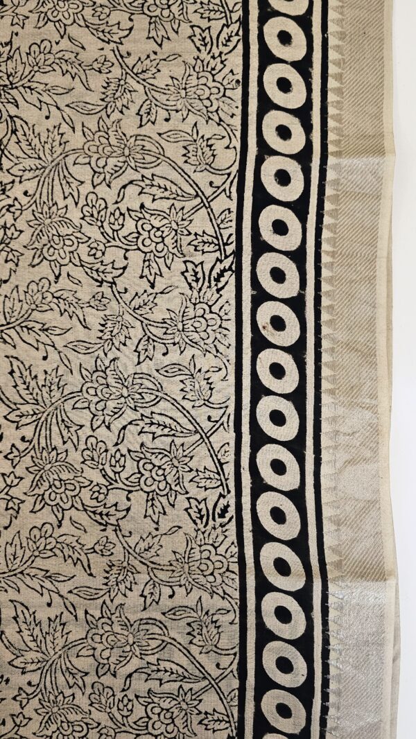 Saree | Handloom-Mangalgiri | Naturally Dyed | Hand Block Printed | Floral Kalamkari Pattern - Image 8
