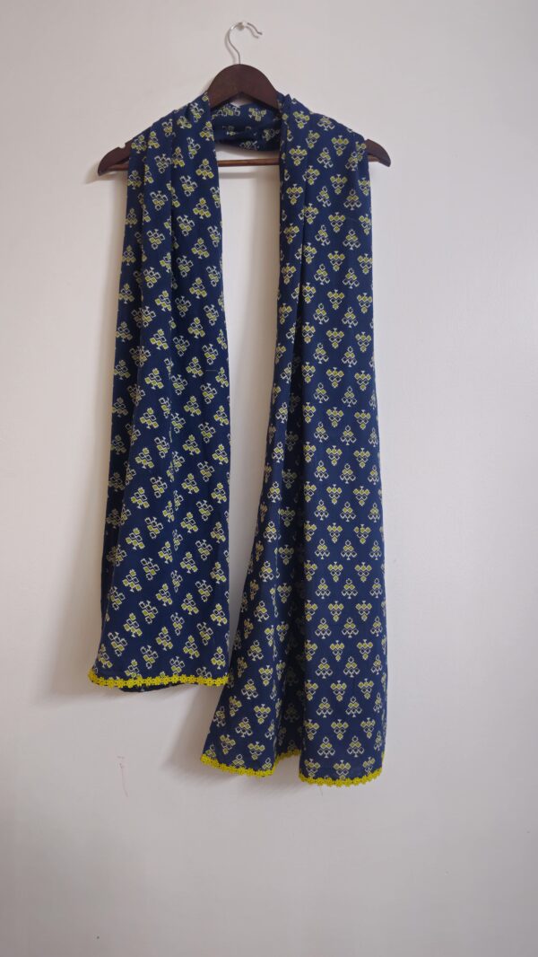 Parimal EcoHub | Cotton Stole | Ajrakh Print | Naturally Dyed Shades of Blue and Green Color | Buti Pattern - Image 8