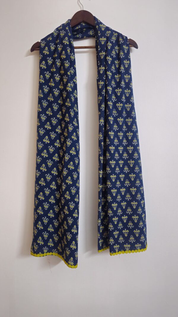 Parimal EcoHub | Cotton Stole | Ajrakh Print | Naturally Dyed Shades of Blue and Green Color | Buti Pattern - Image 7