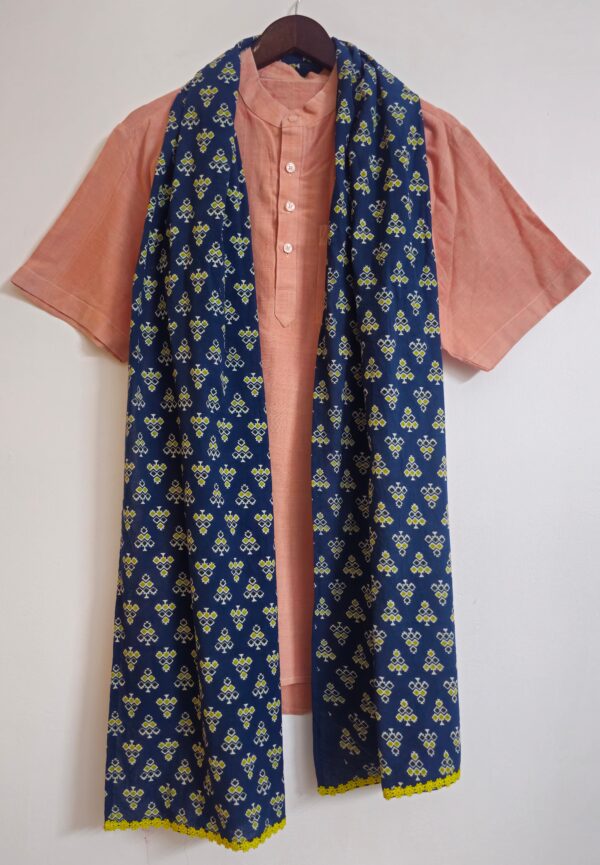 Parimal EcoHub | Cotton Stole | Ajrakh Print | Naturally Dyed Shades of Blue and Green Color | Buti Pattern - Image 3