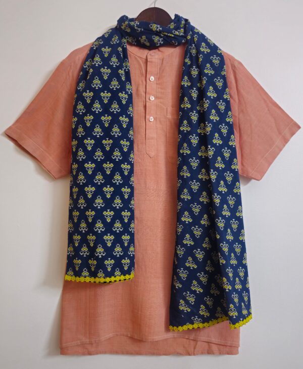 Parimal EcoHub | Cotton Stole | Ajrakh Print | Naturally Dyed Shades of Blue and Green Color | Buti Pattern - Image 2