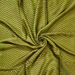 Hand Block Printed | Modal Silk Fabric | Lush Green Colour | Red Colour Wavy Pattern