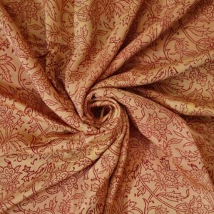 Hand Block Printed | Modal Silk Fabric | Tangy Orange Colour | Red Colour Floral Pattern